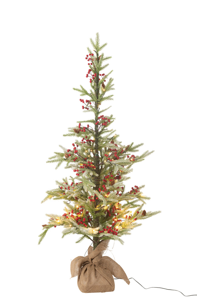 Kerstboom + Jute Tas + Led Plastic Sneeuw Groen/Rood Klein