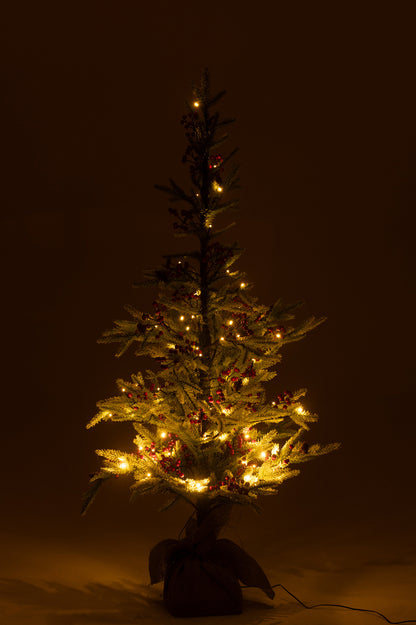 Kerstboom + Jute Tas + Led Plastic Sneeuw Groen/Rood Klein