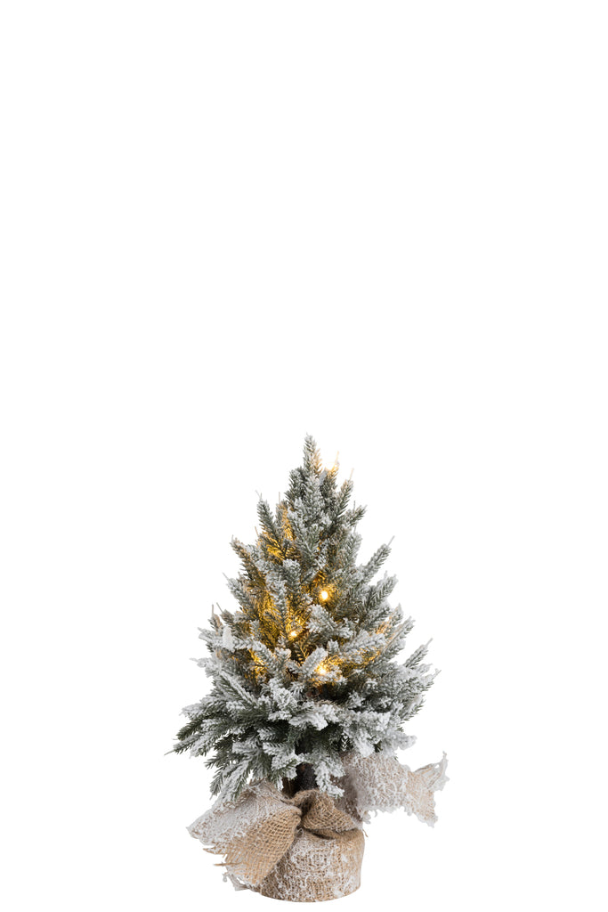 J-Line Kerstboom+Led+Pot Jute Plastic Sneeuwgroen Klein