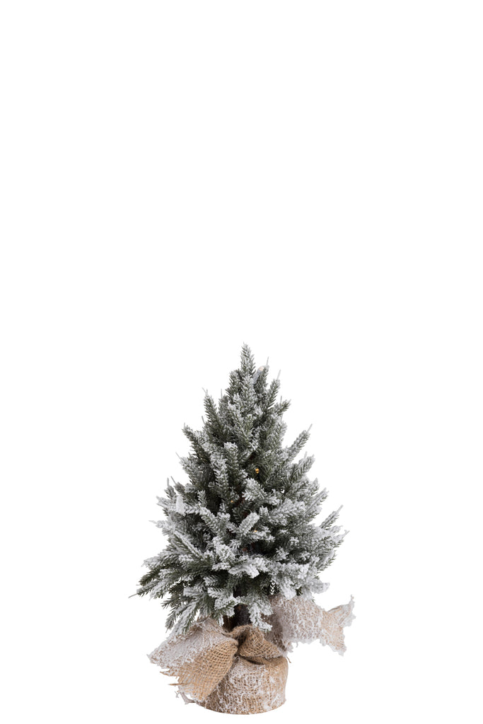 J-Line Kerstboom+Led+Pot Jute Plastic Sneeuwgroen Klein