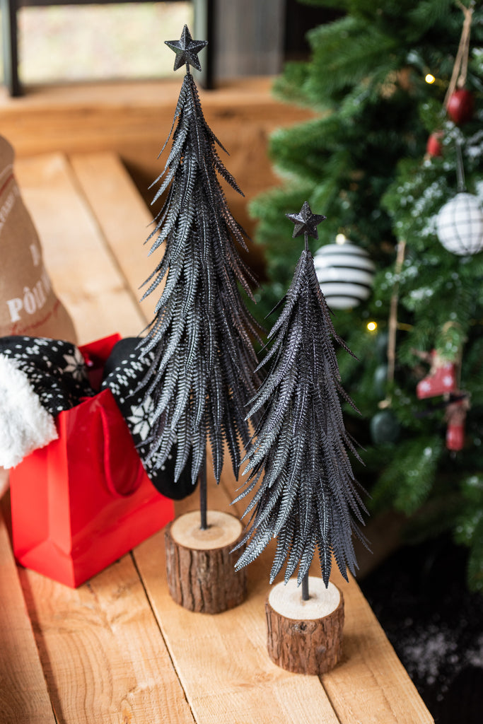 J-Line Kerstboom Metaal Glitter Zwart Klein