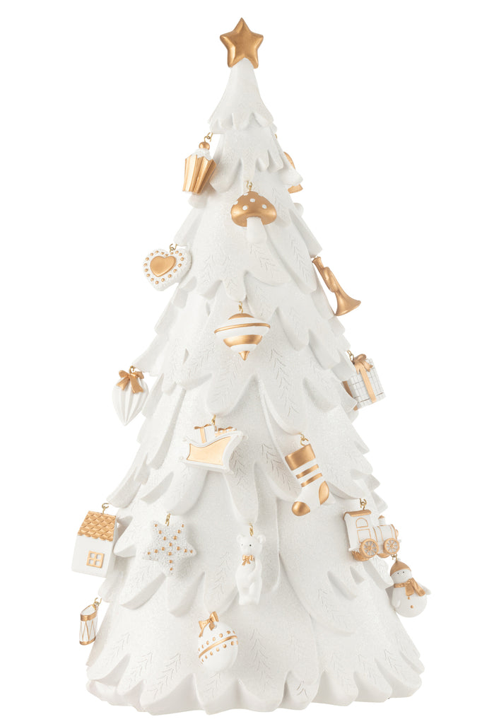 Kerstboomversieringen van hars wit/goud groot