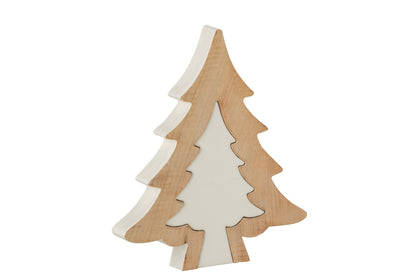 Kerstboom puzzel mangohout wit/wit gewassen groot