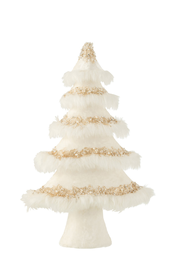 J-Line Kerstboom Fluwelen Veren Ecru Goud