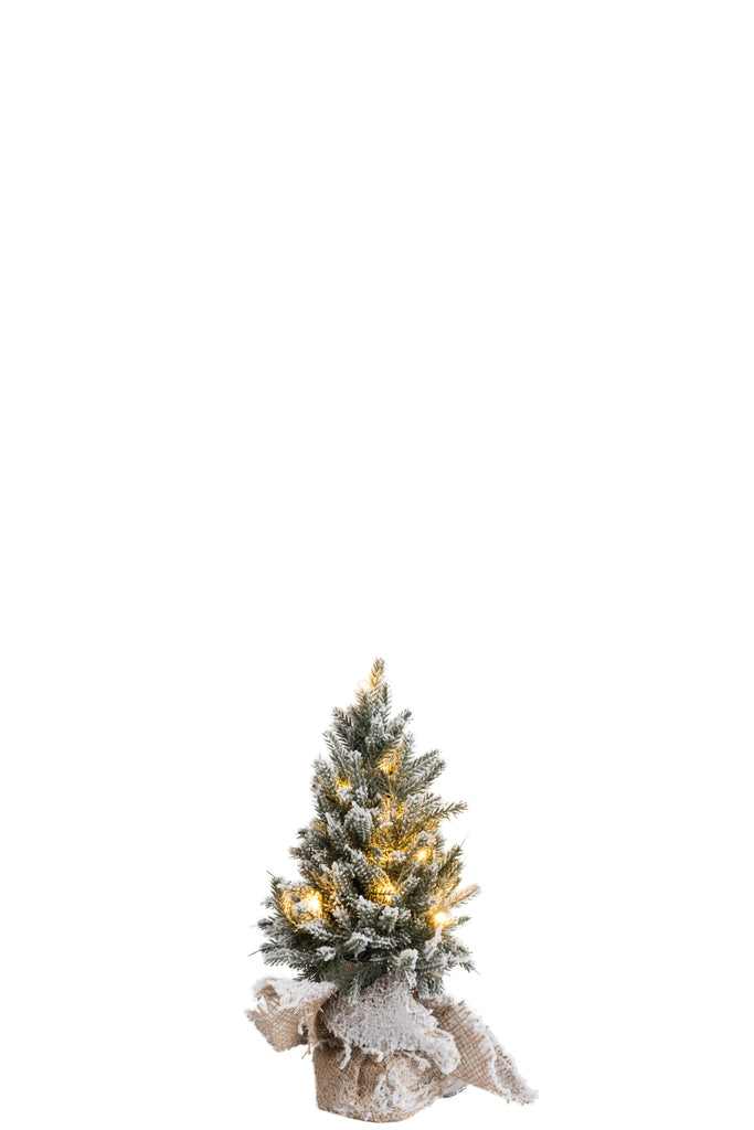 Kerstboom + Led + Pot Jute Plastic Sneeuw Groen Extra Klein