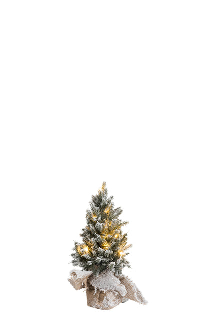Kerstboom + Led + Pot Jute Plastic Sneeuw Groen Extra Klein
