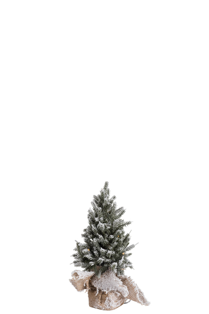 Kerstboom + Led + Pot Jute Plastic Sneeuw Groen Extra Klein