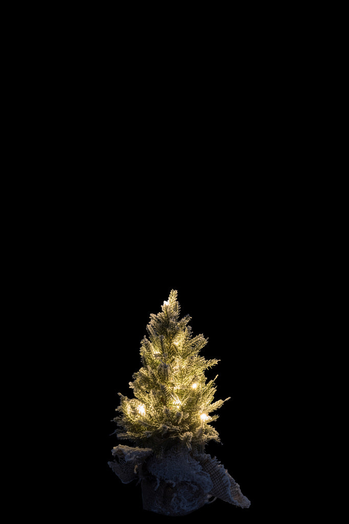 Kerstboom + Led + Pot Jute Plastic Sneeuw Groen Extra Klein